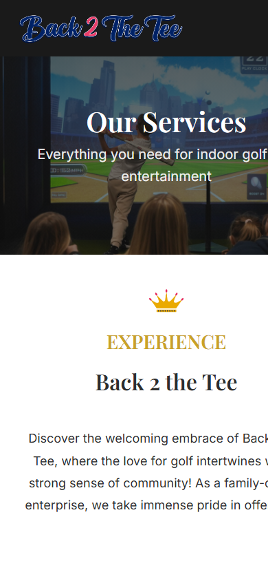 Indoor golf venue website - mobile view