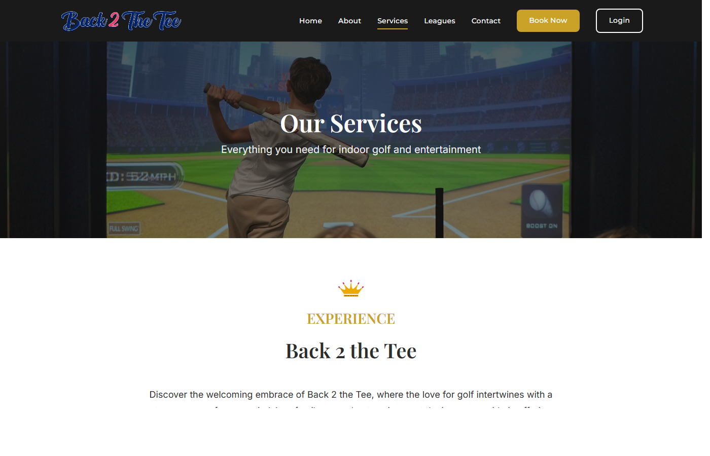 Indoor golf venue website - services page